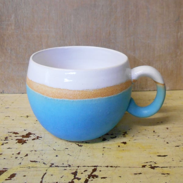 Mug Huggable Wheel thrown Stoneware satin Turquoise blue.