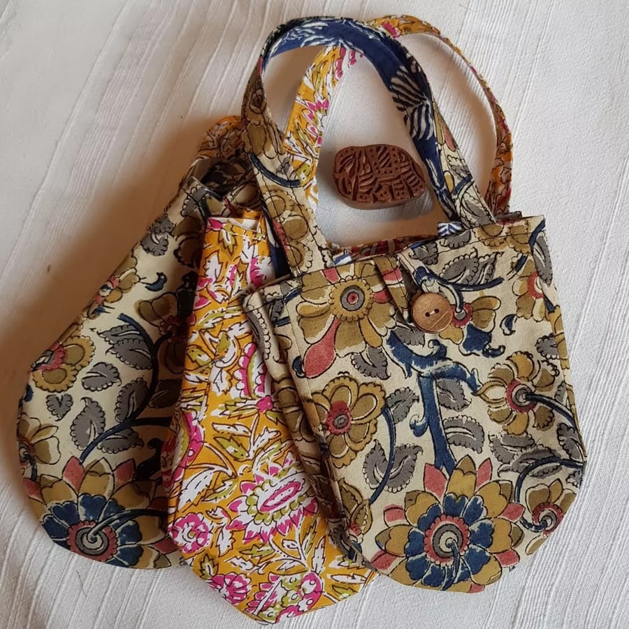 Small Indian block print gift bag