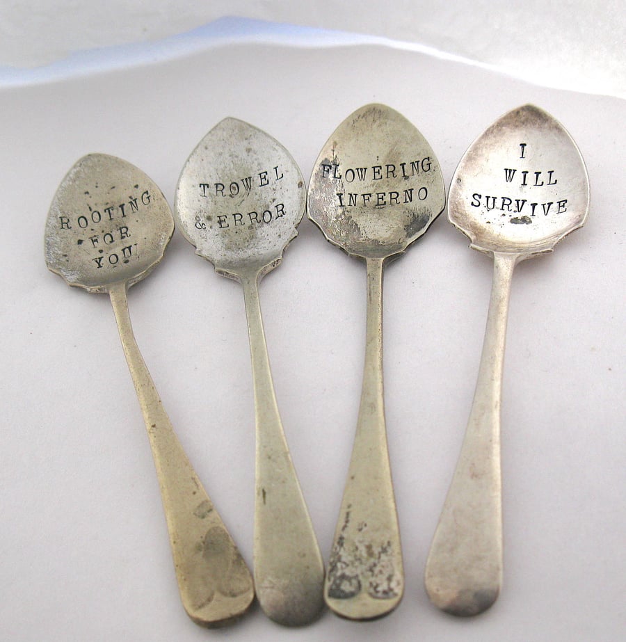 Set of upcycled plant pot labels, garden humour, rustic style