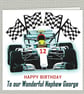 F1 Birthday Card, Any Age, 148mm square, handmade