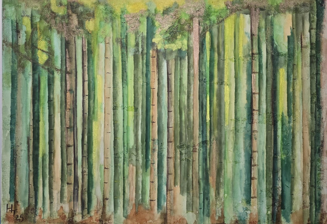 Bamboo forest - mixed media on a3 canvas board