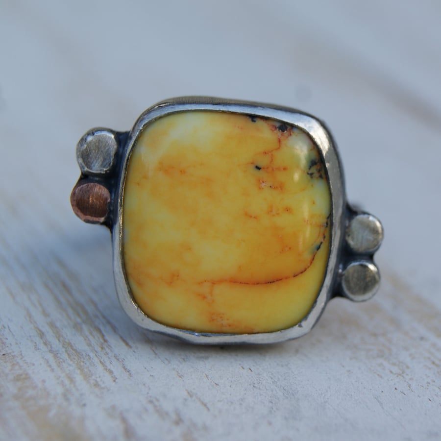 Yellow Opal Ring, Dendritic Opal Ring,