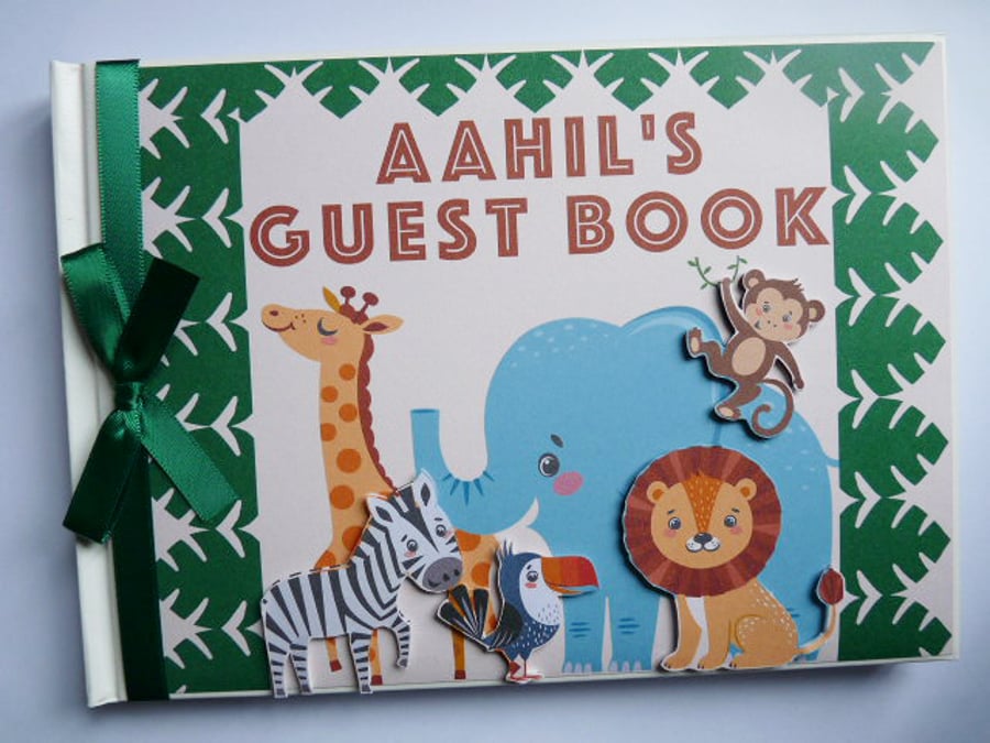 Safar birthday guest book, zebra, elephant, lion, safari birthday gift