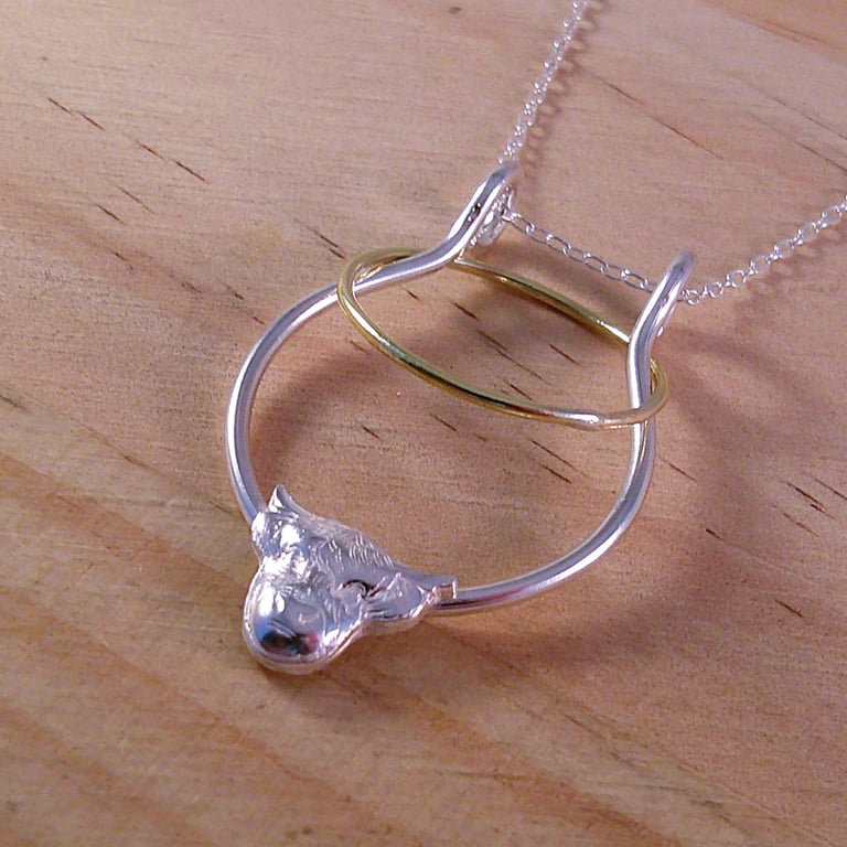 Sterling Silver Highland Cow Ring Minder Necklace (SKU060525)