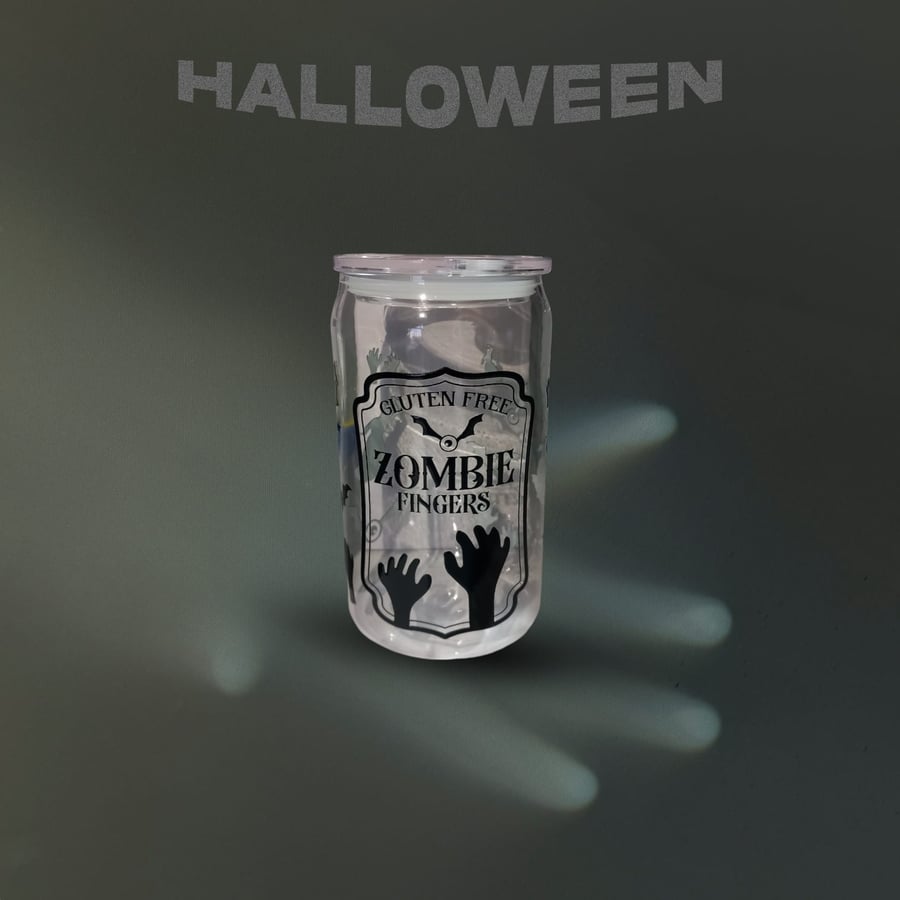 Gluten Free Zombie Fingers Plastic Acrylic 16oz Libbey Can Cup Halloween Spooky 