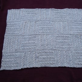 Blanket Knitted In Squares Cream Aran Yarn with Brown and Black Flecks (R15)