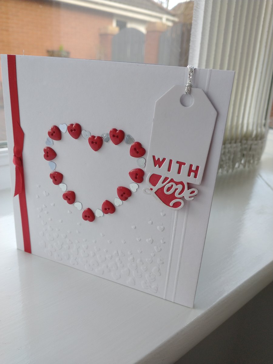 Red heart button romantic card