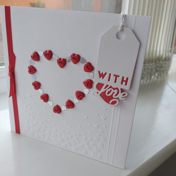 Red heart button romantic card