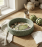 Handmade Crochet Basket with Decoupage Wooden Base - Sage Green Storage Organize - Image 2