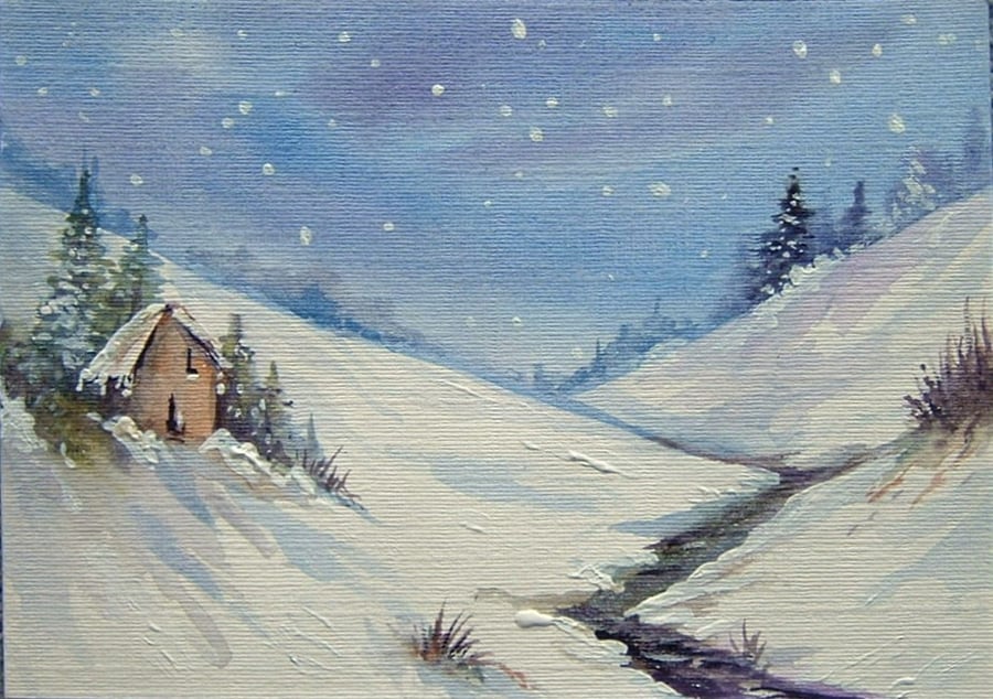 SALE ITEM original art snowscene watercolour painting ( ref F 626)