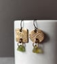 Mis-match Bronze and seaglass drop earrings, recycled material - Image 2