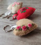 cute heart keychain, hand embroidered rose, valentine gift, teenager birthday 