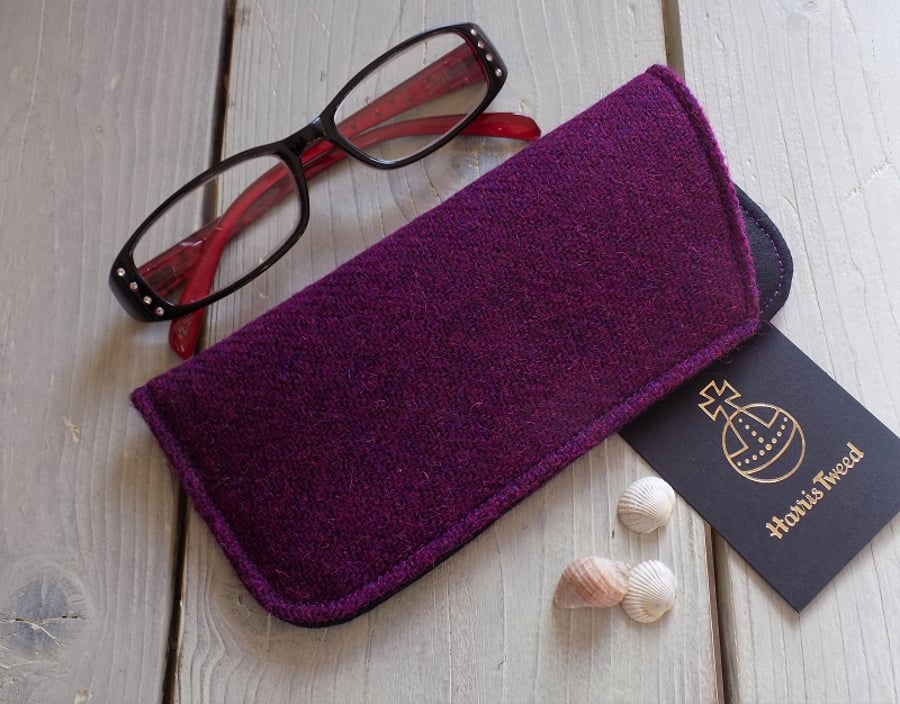Harris Tweed eyeglasses case in deep violet purple