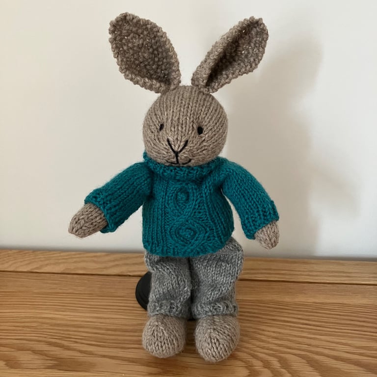 Hand Knitted Rabbit in Cable Jumper