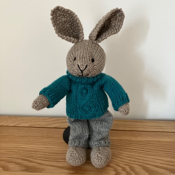 Hand Knitted Rabbit in Cable Jumper