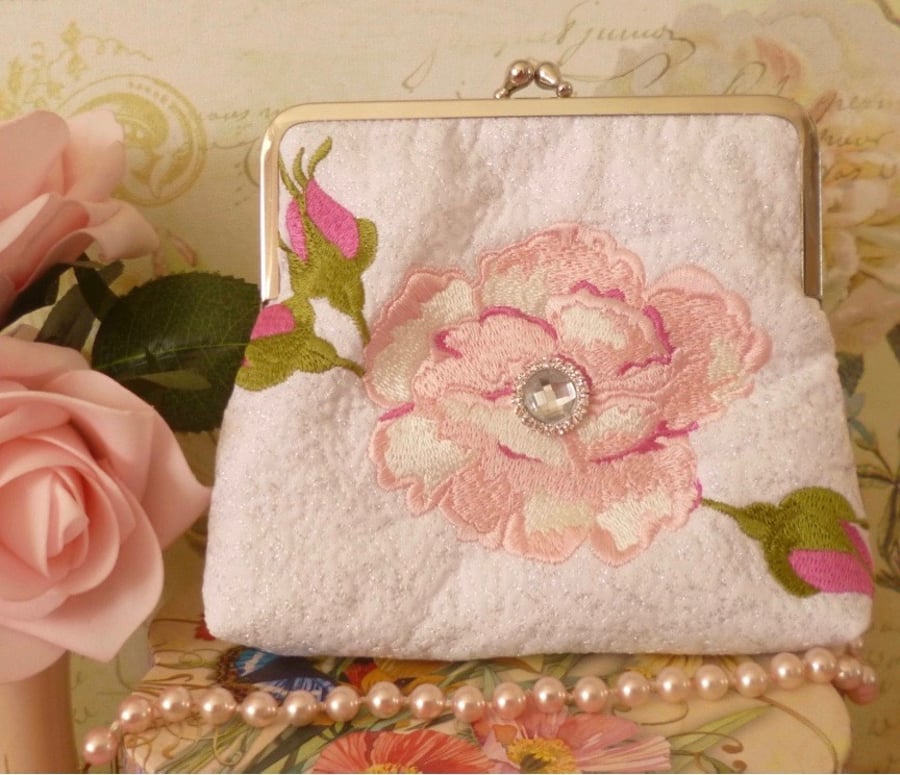 Rose and Diamante Clutch Bag B3