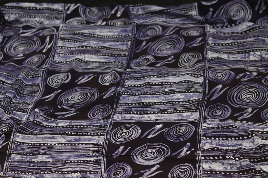 Blue traditional african batik adire handprinted chiffon fabric sold by the yard