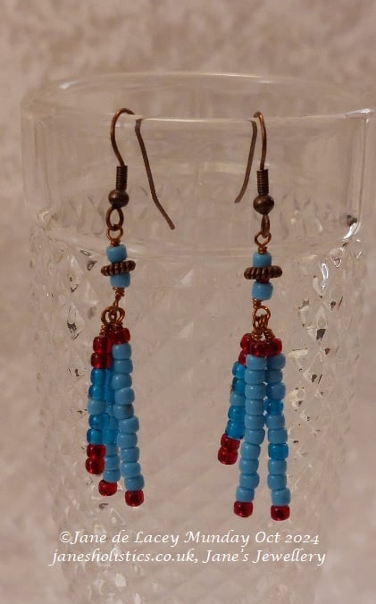 Blue and Red Copper Drop Earrings