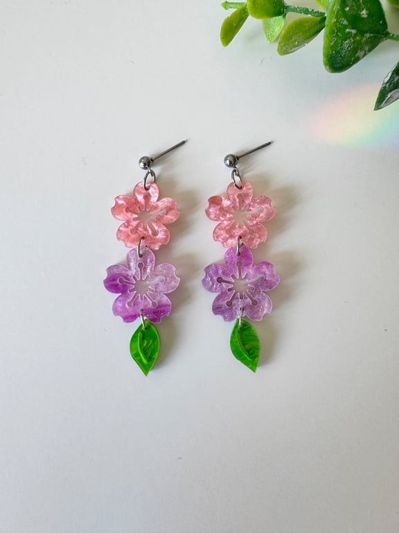 Pink & Lilac Cherry Blossom Acrylic Earrings