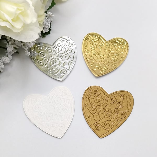 6 x Embossed Hearts - Wedding, Anniversary and Engagement Cards - 4 x Colours