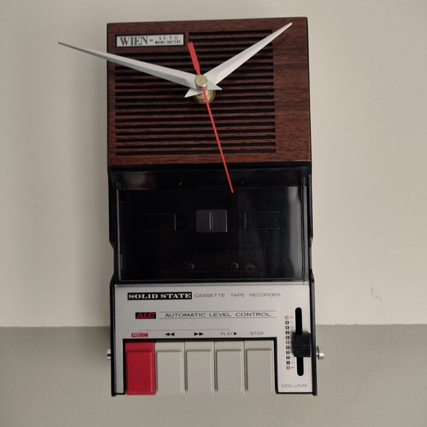 Vintage Cassette Recorder Wall Clock, 70s Retro Tech Gift for Music Lovers