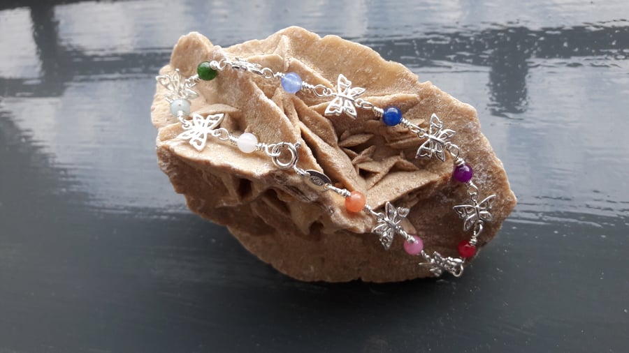 Sterling Silver Butterfly Rainbow Bracelet