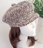 Woollen Crochet Baker Boy Cap in Brown and Cream with Dark Brown Lining - Image 2