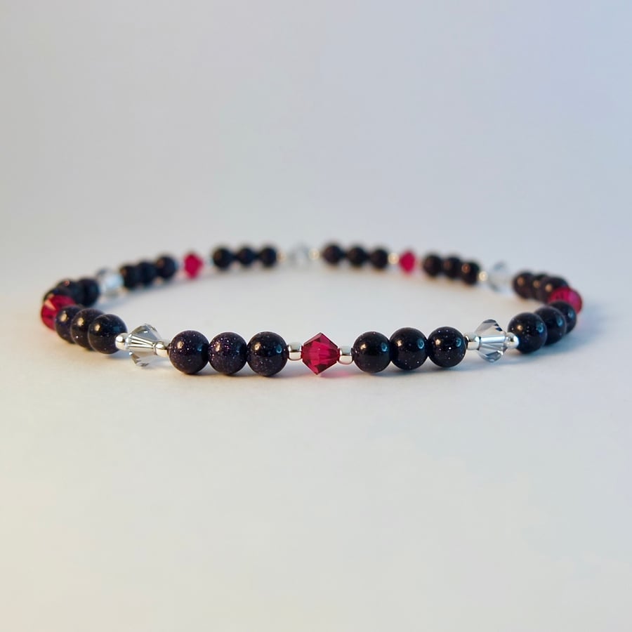 Blue Goldstone & Crystal Bracelet, Birthday, Anniversary, Gifts For Her