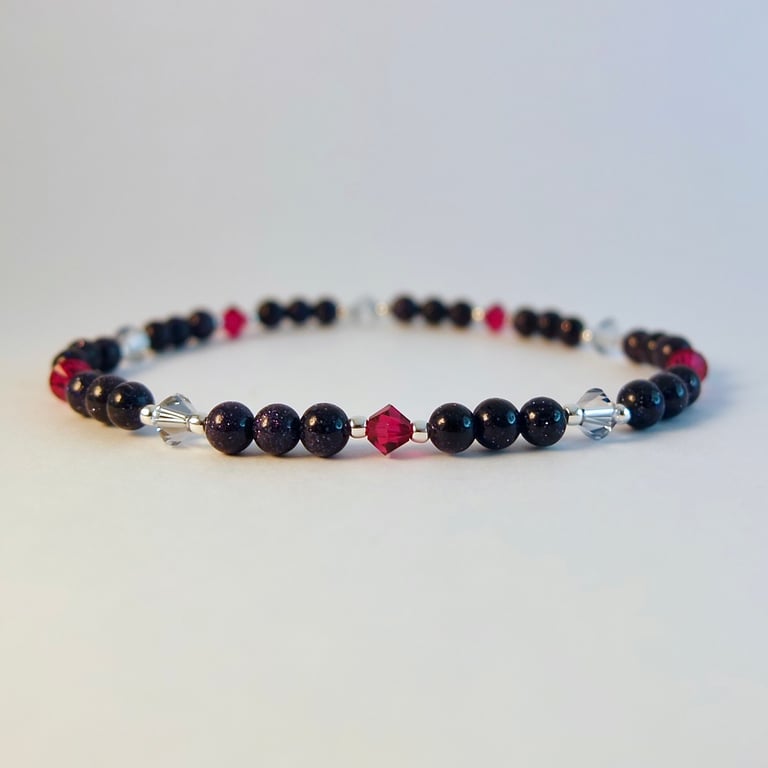 Blue Goldstone & Crystal Bracelet, Birthday, Anniversary, Gifts For Her