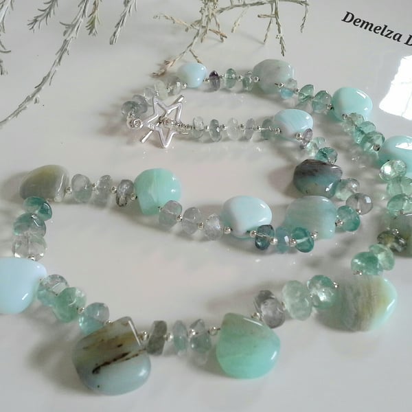 Amazonite & Fluorite Sterling Silver Necklace