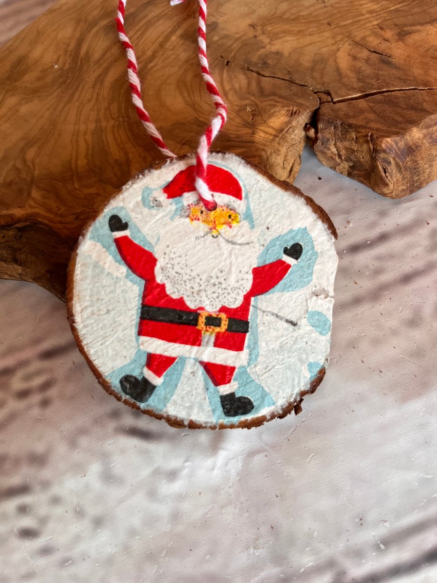Log slice Christmas decoration hanging wood slice decoupaged 