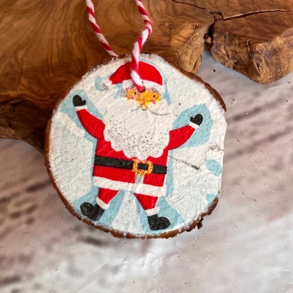 Log slice Christmas decoration hanging wood slice decoupaged 