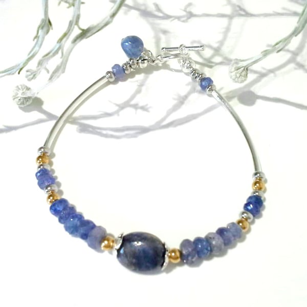 Genuine Tanzanite Silver & Gold Plate Bracelet (Help for Charity)