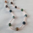 Agate pebble and glass beaded necklace, 17.5 to 19.5 inches