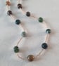 Agate pebble and glass beaded necklace, 17.5 to 19.5 inches