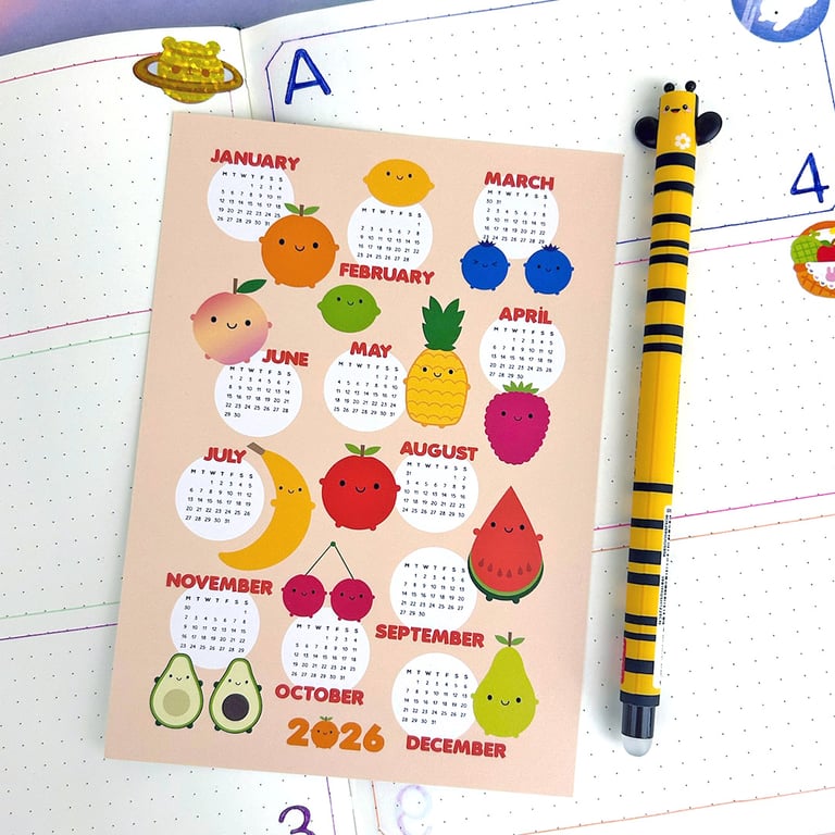 2026 Calendar Postcards - Kawaii Fruits