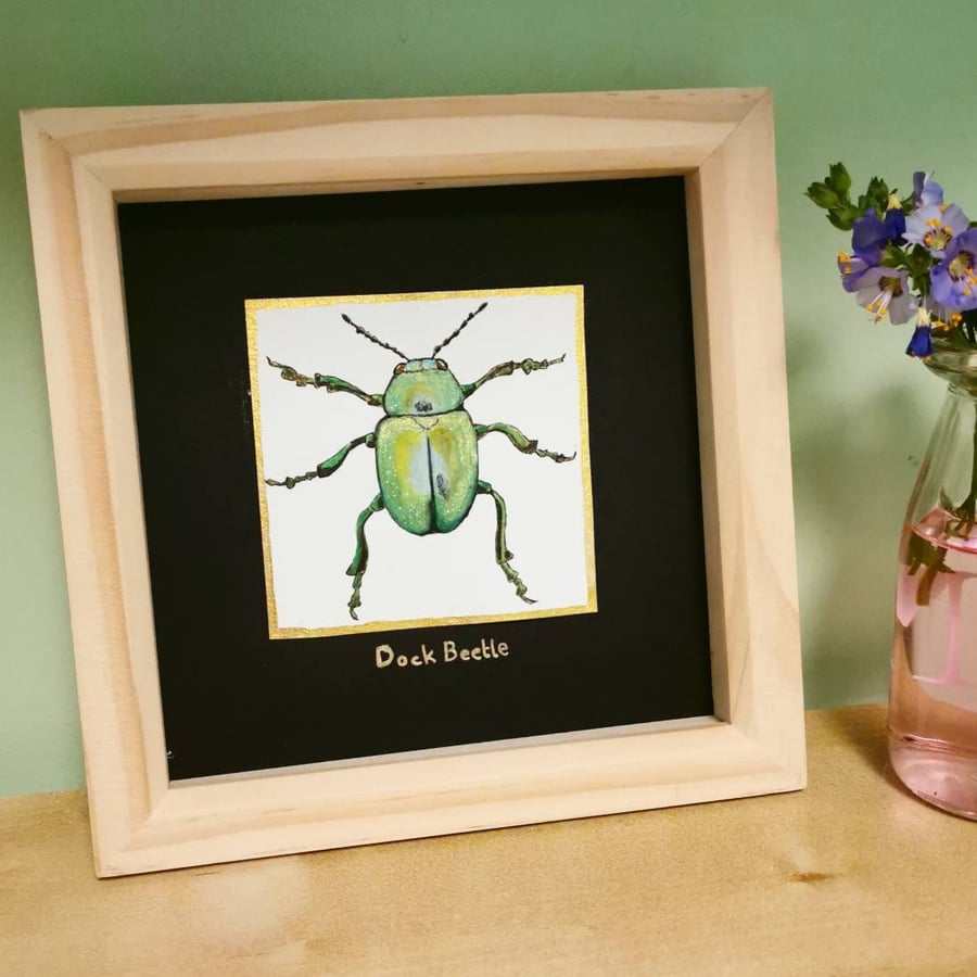Framed Beetle Painting watercolour art entomologist gift animal art watercolor w