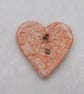 Medium Terracotta Glazed Leaf Sprig Texture Heart Shaped Ceramic Button - Image 3