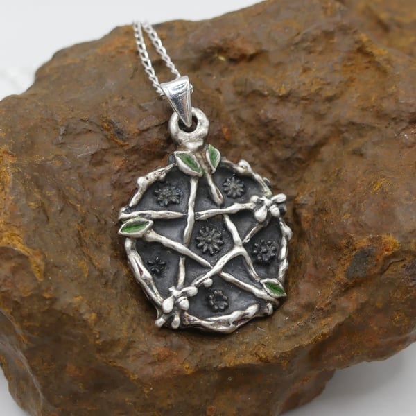 Recycled Sterling Silver Natures Pentacle Pendant Necklace.