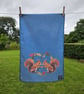 Red Squirrel in acorn heart tea towel design, organic cotton, hanging loop