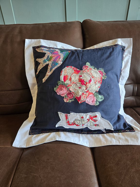 Beautiful handmade art collage cushion cover