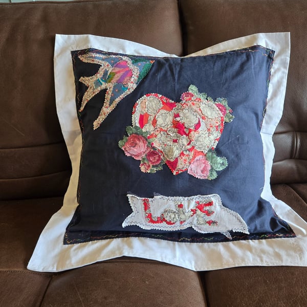 Beautiful handmade art collage cushion cover