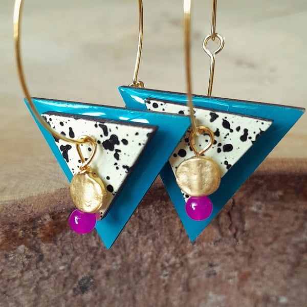 Handmade Wooden Earrings Geometric Resin Statement