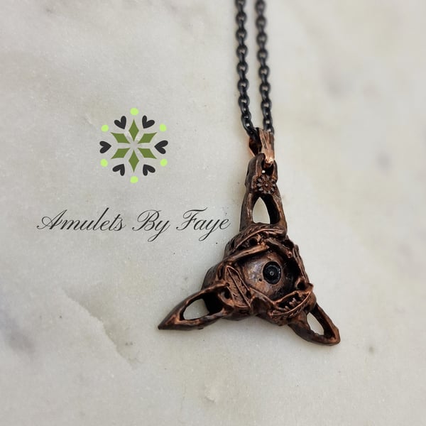 Copper Triquetra With Feathers and Sky Blue Topaz Gemstone Pendant Necklace.