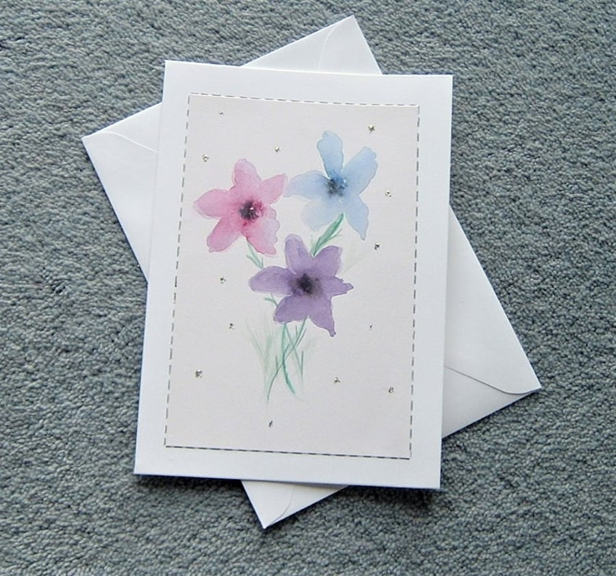 all occasion hand painted floral greetings card ( ref F 968)