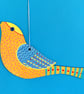 Hand painted wooden bird hanging, yellow bird wall art, folk art decoration
