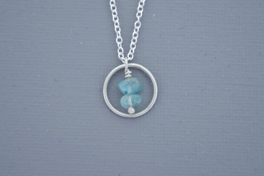 Minimalist Sterling Silver Hoop and Apatite Drop Necklace on Trace Chain