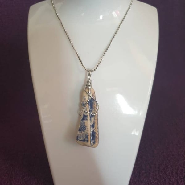 Blue Floral Wire Wrapped Pendant