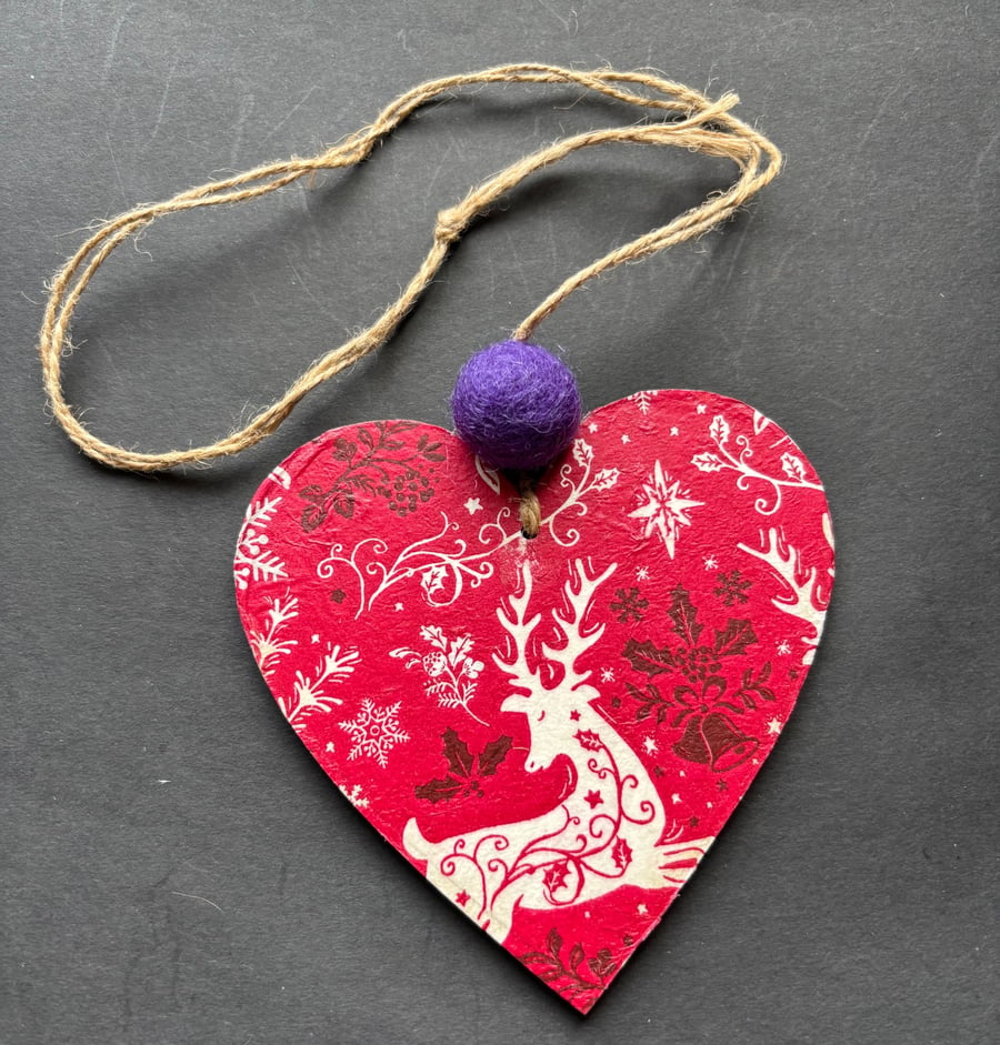 Lovely Christmas themed hanging decoupaged heart