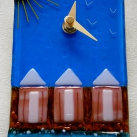 Fused glass Beach huts wall clock